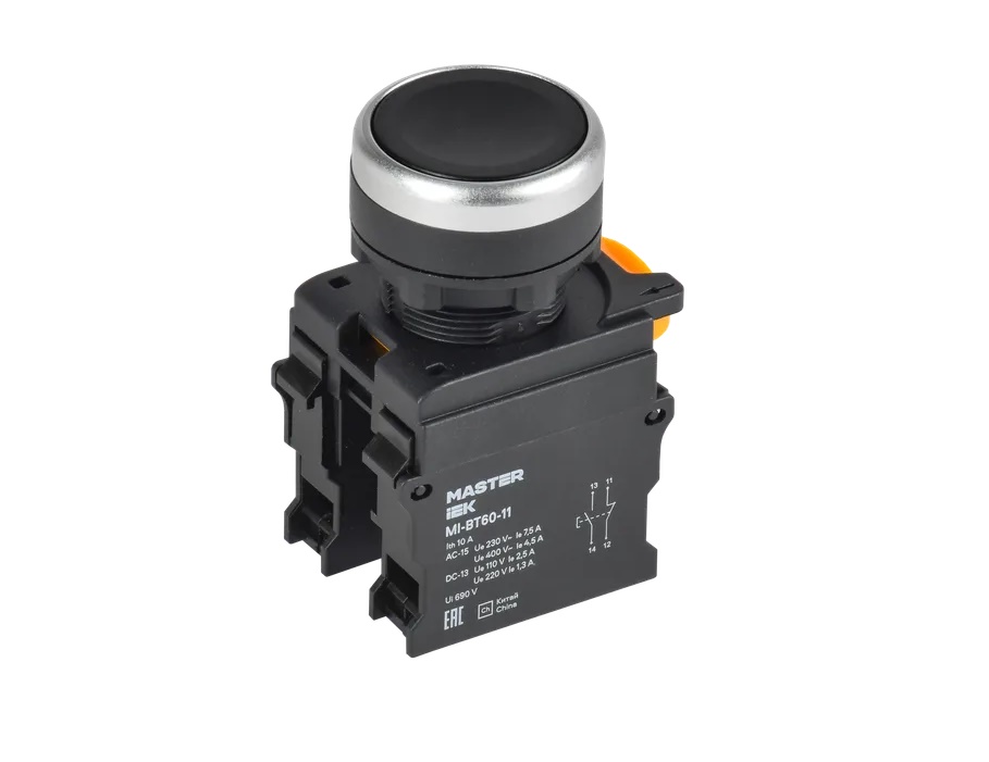 Кнопка без фиксации d=22мм 1NO+1NC черная IP65 IEK